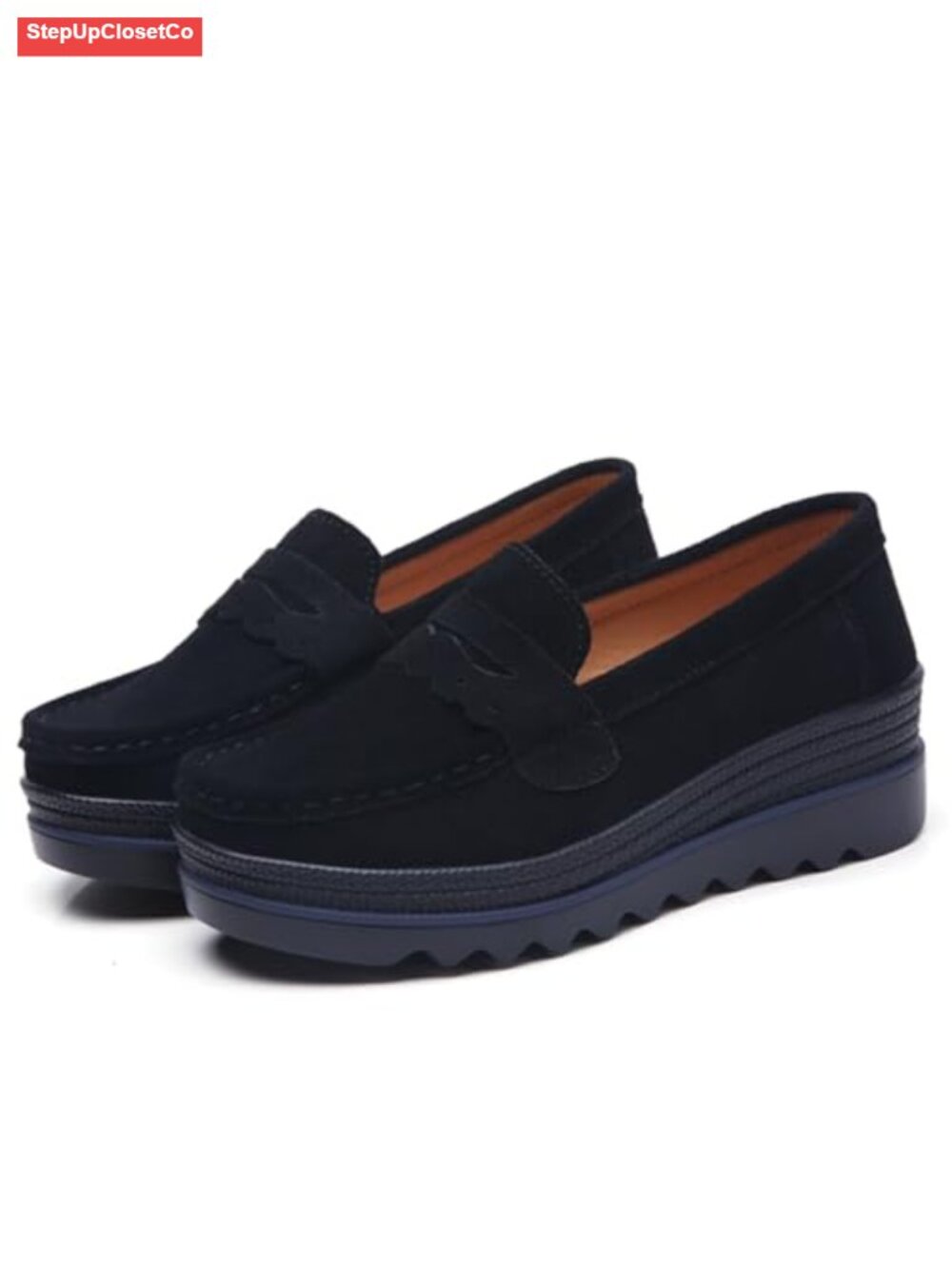 Suede Platform Wedge Loafers Slip-On Comfort Women's Penny Loafers